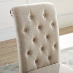 Set of 2 Tan Tufted Solid Wood Dining Chairs