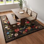 Boho Floral Non-Slip Living Room Area Rug 5x7