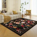 Boho Floral Non-Slip Living Room Area Rug 5x7