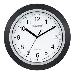 10-Inch Self-Setting Analog Wall Clock in Black/Silver