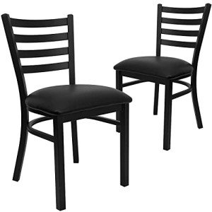 Set of 2 Black Metal Ladder Back Dining Chairs