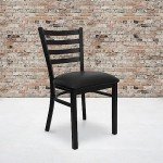 Set of 2 Black Metal Ladder Back Dining Chairs
