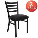 Set of 2 Black Metal Ladder Back Dining Chairs