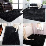 Super Soft Shaggy Black Area Rug, 5x8 Feet