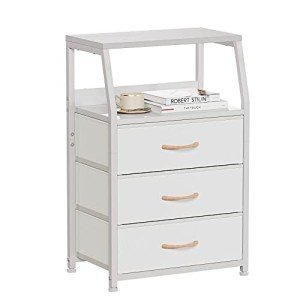 White Nightstand with 3 Drawers and Shelf