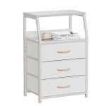 White Nightstand with 3 Drawers and Shelf