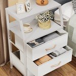 White Nightstand with 3 Drawers and Shelf
