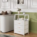 White Nightstand with 3 Drawers and Shelf
