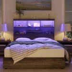 King Size Wooden Bed Frame with Storage Headboard