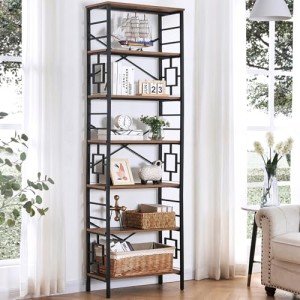 Industrial 84 Inch Tall Bookshelf with Metal Frame