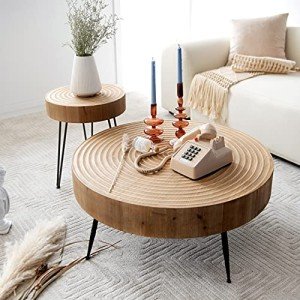 Modern Farmhouse 2-Piece Round Coffee Table Set