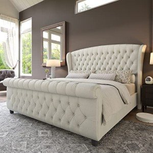 Queen Size Chenille Upholstered Platform Bed Frame