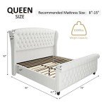 Queen Size Chenille Upholstered Platform Bed Frame