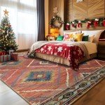 Washable 5x7 Non-Slip Area Rug - Red/Orange