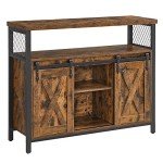 Rustic Brown and Black Buffet Cabinet with Shelves