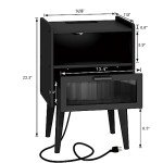 Black Nightstand with Charging Station and Storage