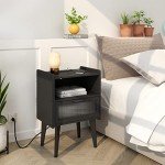 Black Nightstand with Charging Station and Storage