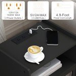 Black Nightstand with Charging Station and Storage