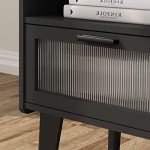 Black Nightstand with Charging Station and Storage