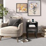 Black Nightstand with Charging Station and Storage