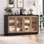 Modern 55" Buffet Cabinet with Fluted Glass Doors