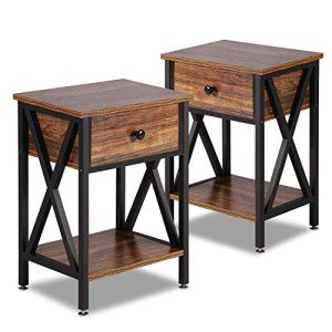 Modern X-Design Nightstands with Storage Bins - Set of 2