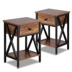 Modern X-Design Nightstands with Storage Bins - Set of 2