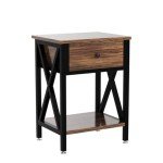 Modern X-Design Nightstands with Storage Bins - Set of 2