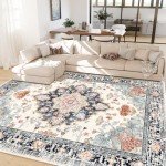 Blue-Beige Vintage 8x10 Machine Washable Area Rug