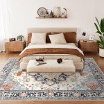 Blue-Beige Vintage 8x10 Machine Washable Area Rug