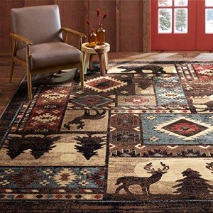 Buffalo Bear Rustic Area Rug, Brown/Red, 7'10"x10'5