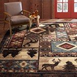 Buffalo Bear Rustic Area Rug, Brown/Red, 7'10"x10'5