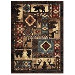 Buffalo Bear Rustic Area Rug, Brown/Red, 7'10"x10'5