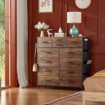 Rustic Brown 12-Drawer Tall Dresser for Home