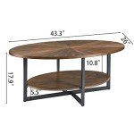 Oval Wood Coffee Table with Metal Cross Legs