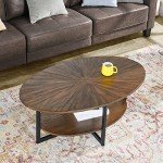 Oval Wood Coffee Table with Metal Cross Legs
