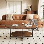 Oval Wood Coffee Table with Metal Cross Legs