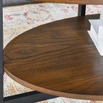 Oval Wood Coffee Table with Metal Cross Legs