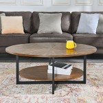 Oval Wood Coffee Table with Metal Cross Legs