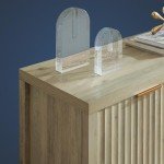 Fluted Oak Sideboard Buffet Cabinet with Adjustable Shelves