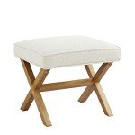 Modern Rectangular Ottoman Stool in Ivory Linen