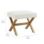 Modern Rectangular Ottoman Stool in Ivory Linen