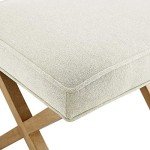 Modern Rectangular Ottoman Stool in Ivory Linen