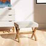 Modern Rectangular Ottoman Stool in Ivory Linen