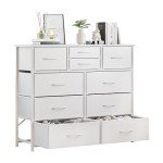10-Drawer Fabric Dresser with Wood Top - White