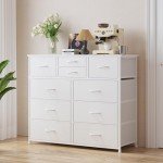 10-Drawer Fabric Dresser with Wood Top - White
