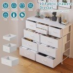 10-Drawer Fabric Dresser with Wood Top - White