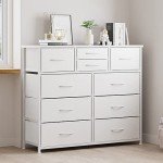 10-Drawer Fabric Dresser with Wood Top - White