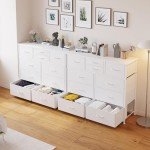 10-Drawer Fabric Dresser with Wood Top - White