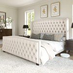 Cream Velvet King Size Platform Bed Frame